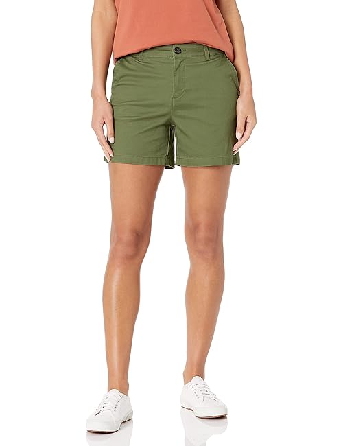 Amazon Essentials Women's Mid-Rise Slim-Fit 5 Inch Inseam Khaki Short (Available in Straight and Curvy Fits), Dark Olive, 8