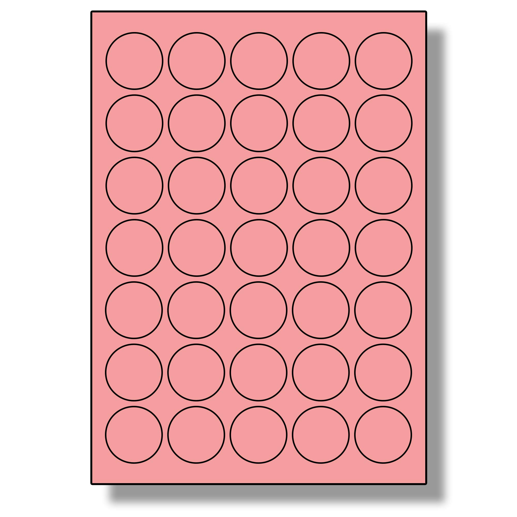 Label Planet® 35 Per Sheet, 5 Sheets (175 Round Pink Labels). Round Coloured Paper Labels, 37mm Diameter, LP35/37R C.