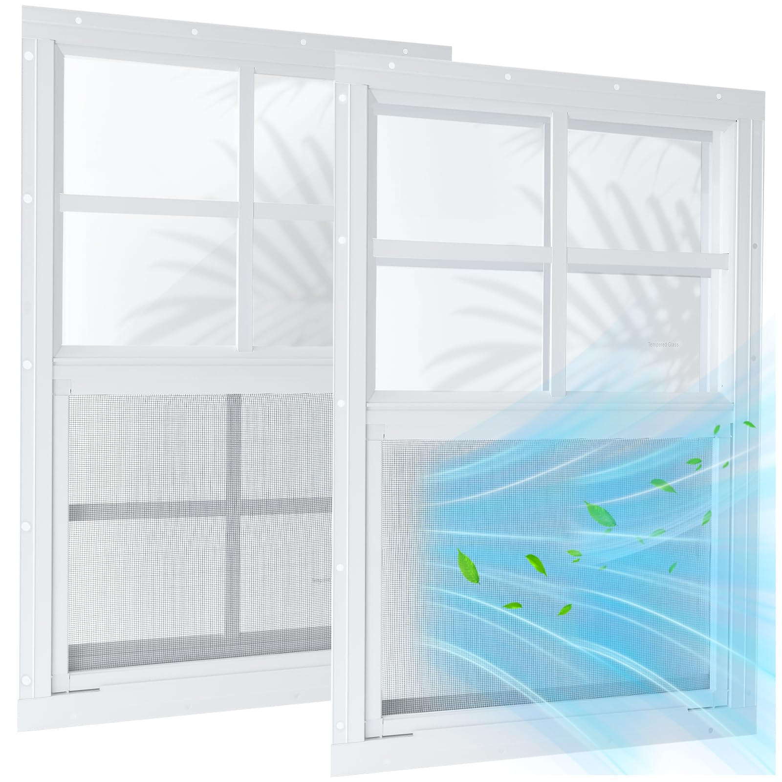 Photo 1 of 2 Pack 18"x23" Sliding Shed Windows, Chicken Coop Windows - White Flush Mount w/Removable Screen & Tempered Glass, Small Windows Suitable for Coops, Garages, Playhouses, Trailers