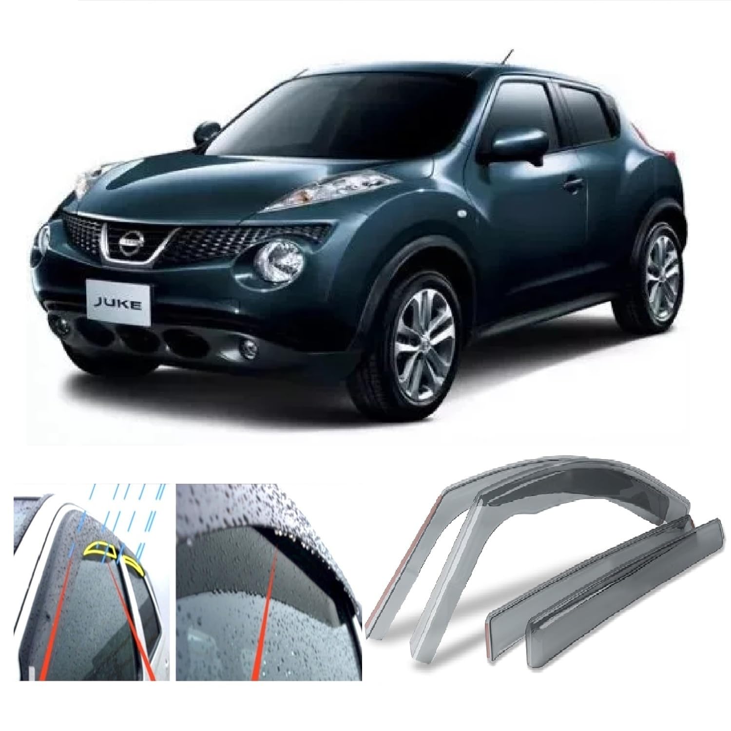 Ac Wow 4x compatible with NISSAN JUKE 2010 2011 2012 2013 2014 2015 2016 2017 2018 2019 Wind Deflectors Acrylic Glass Windows Interior In-Channel Visors Rain Snow Sun Guards Weather Shields