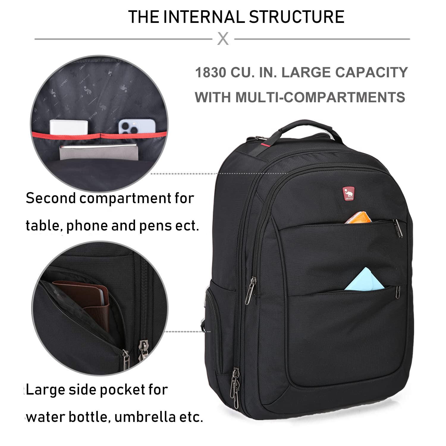 OIWAS Travel Rolling Backpack with Wheels, 17.3 inch Wheeled Laptop Backpack with Wheels for Adults, Carry on Luggage Business Roller Computer Bag Work Trolley Suitcase 36L Men Women Black