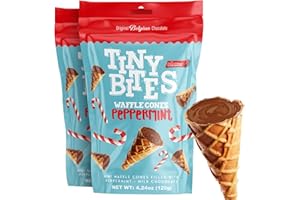 BEEMAX Tiny Bites - Crispy Mini Waffle Cones Treats - Premium Belgian Chocolate, 4.24 oz Bag (Pack of 2) - Delicious Variety of Flavors, Perfect Snack, Dessert, or Ice Cream Topping (2 Pack, Peppermint)