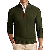 Runcati Mens Quarter-Zip Pullover Sweater Casual Mock Neck Knitted Winter Warm Ribbed Polo Sweaters