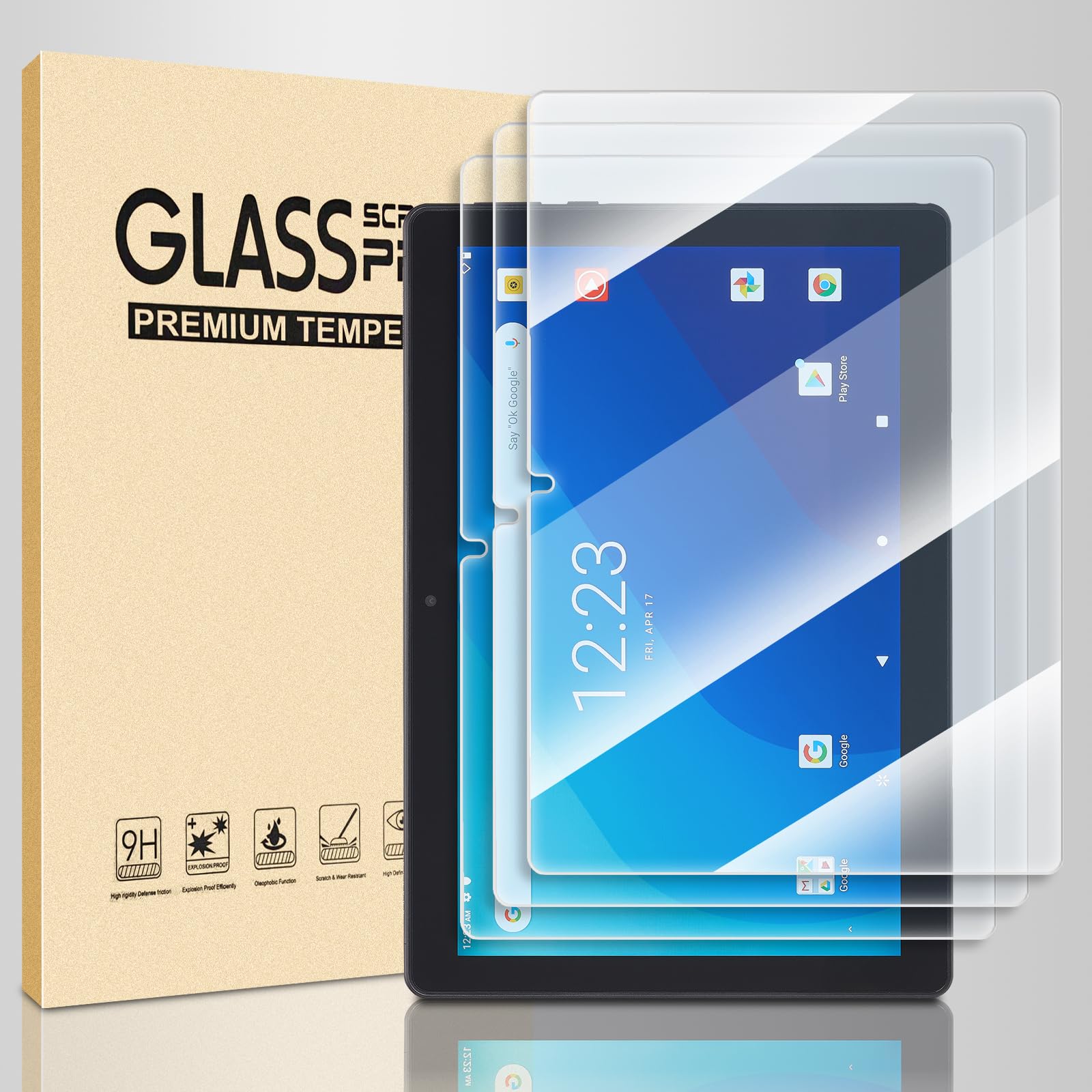 Photo 1 of 3 Pack Onn 10.1 inch tablet screen protector?10.1" Tempered Glass Screen Protector for Onn 10.1 Tablet (2022, 3rd Gen)?Anti-Scratch 9H Hardness Touch Sensitive 2.5D Rounded Edges Bubble Free Easy to Install