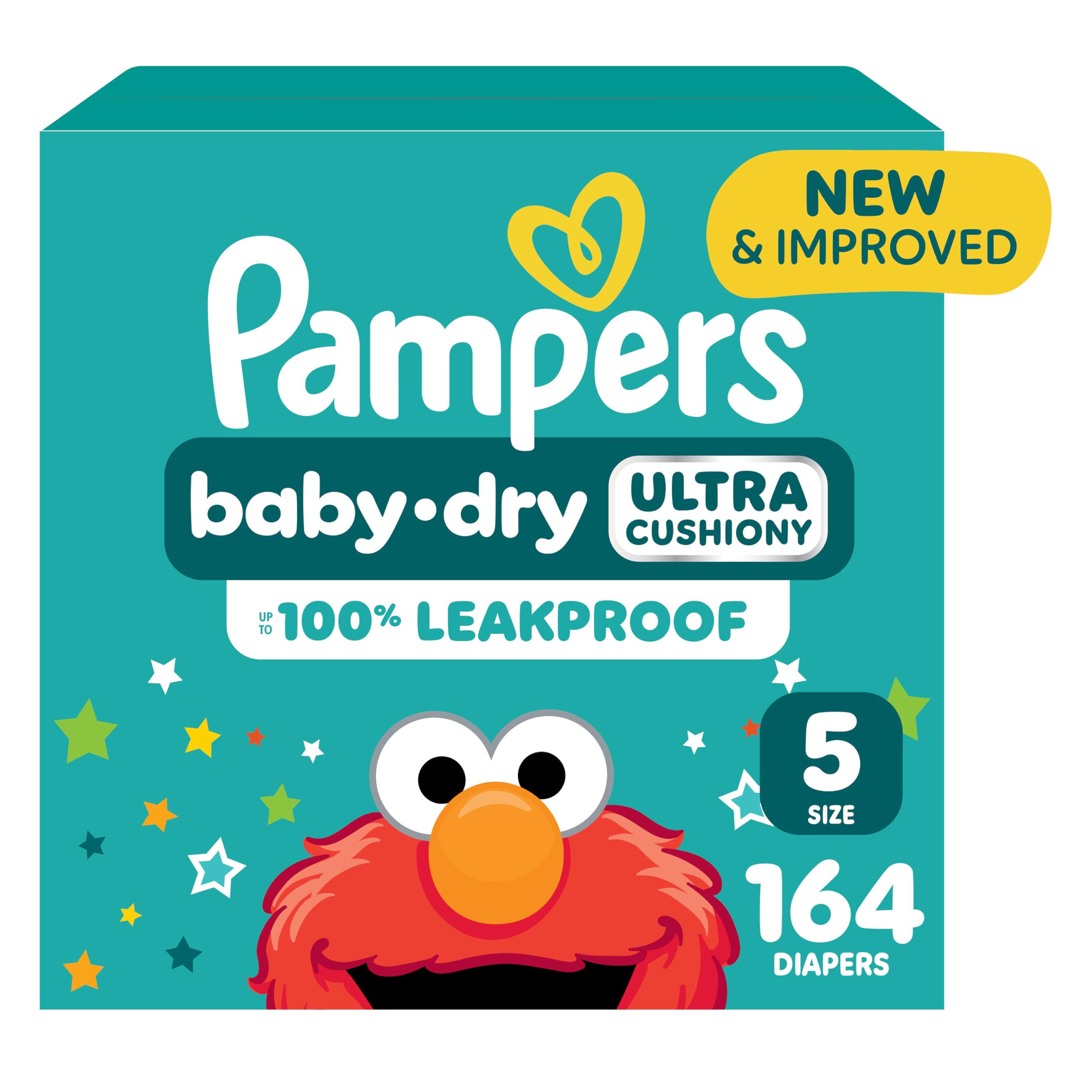 Photo 1 of Pampers Diapers - Baby Dry - Size 5, 164 Count, Absorbent Disposable Infant Diaper (Packaging May Vary)