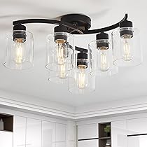 Doltoro 6-Light Semi Flush Mount Ceiling Light, Black Dining