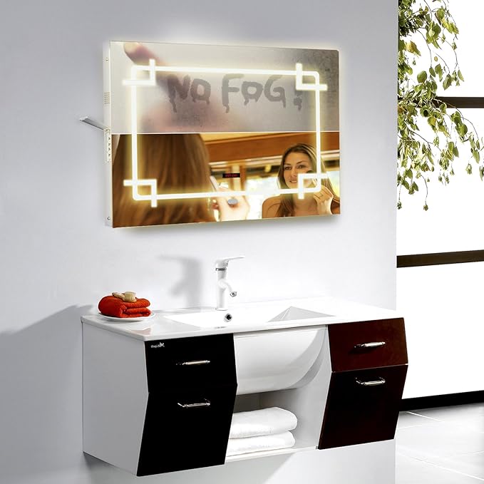 LED Bathroom Mirror with Demister Bluetooth Speaker Modern Illuminated