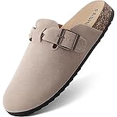 DDXYYDS Women's Suede Clogs Mens Leather Mules Comfort Cork Footbed Sandals with Arch Support and Adjustable Buckle