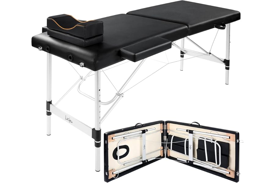 Masajeo Portable Lash Bed for Lash Extensions Massage Table Esthetician Bed Salon Table Spa Bed Height Adjustable Waterproof Aluminum Frame (Black)