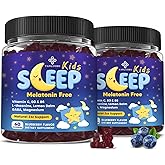 Kids Sleep Gummies Melatonin Free - with Magnesium Glycinate, Lemon Balm, L-Theanine & GABA - Calming Relaxation, Support Natural Sleep, Quiet Mind - Berry Flavor, Non-Habit Forming, 120 Count