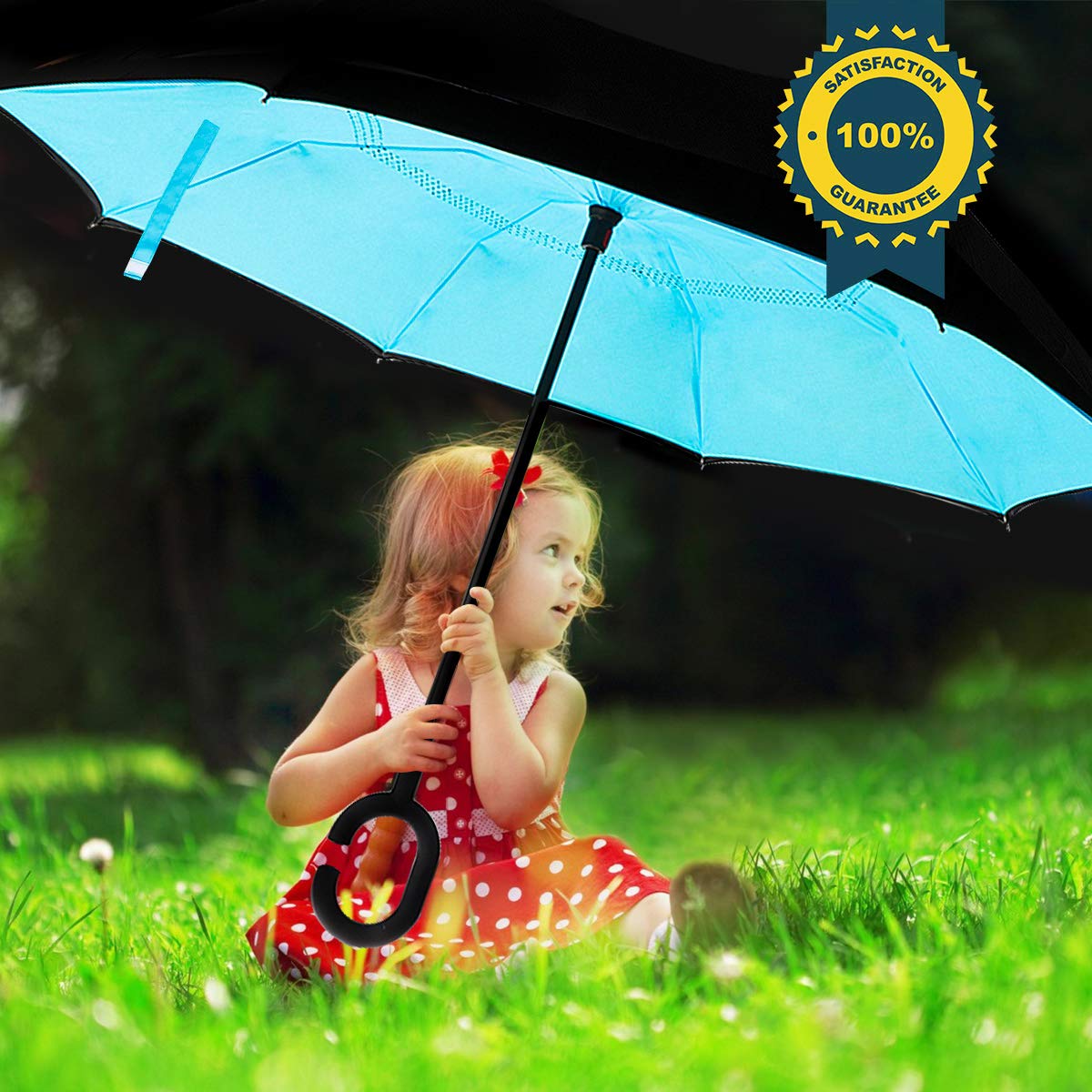 Monstleo Double Layer Inverted Umbrella Cars Reverse Umbrella, Windproof UV Protection Big Straight Umbrella for Car Rain Outdoor With C-Shaped Handle and Carrying Bag …