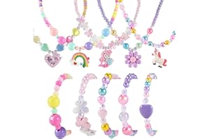 FABURO 10pcs Kids Jewelry for Girls -5 Necklaces, 5 Bracelets, Little Girls Jewelry Kids Mermaid Necklace for girls, Toddler Jewelrys Necklace Birthday Christmas Gift Age 3 4 6 8