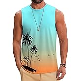 Babioboa Men's Hawaiian Tank Tops Tropical Funky Floral Beach Sleeveless Round Neck T-Shirt Breathable Aloha Tee Summer