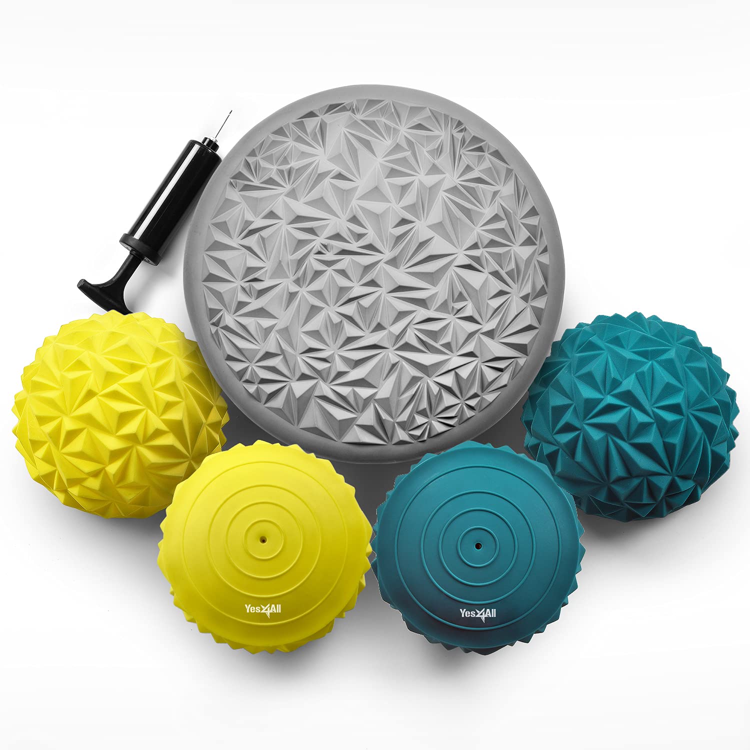 Yes4All Hedgehog Balance Pods for Exercise, Core Body Balancing, Balance Pods for Kids & Adults with Hand Pump - Set of 6