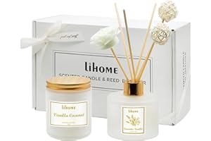 LIHOME Gifts for Women - Scented Candles&Reed Diffusers for Home, Scent Fragrance Set for Bedroom Bathroom Home Décor, Gifts for Birthday, Valentine's Day, Mother's Day, Christmas(Vanilla Coconut)