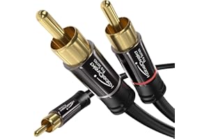 KabelDirekt – RCA/Phono Y Cable – 15ft Long – 1 to 2 RCA/Phono, Stereo Audio Cable (Coax, Male/Male Plugs, Analog/Digital, Adapter for subs/amps/Hi-Fis/Home Theater/receivers, Black)