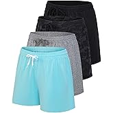 Real Essentials 4 Pack: Womens Athletic Dry-Fit Lounge Shorts with Zipper Pockets (Available in Plus Size)