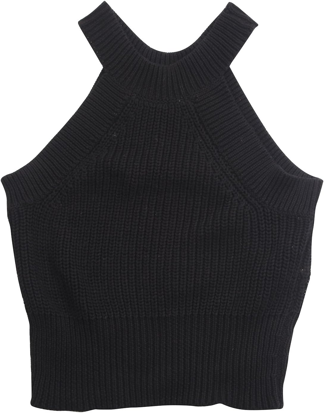Creabygirls Women's High Collar Knitting Sweaters Halter Vest Short Crop Tops