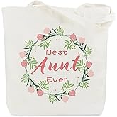 QONCV Aunt Christmas Gifts, Best Aunt Canvas Tote Bag Mothers Day Birthday Christmas Valentines Day Gift Present Ideas for Auntie Aunty Women