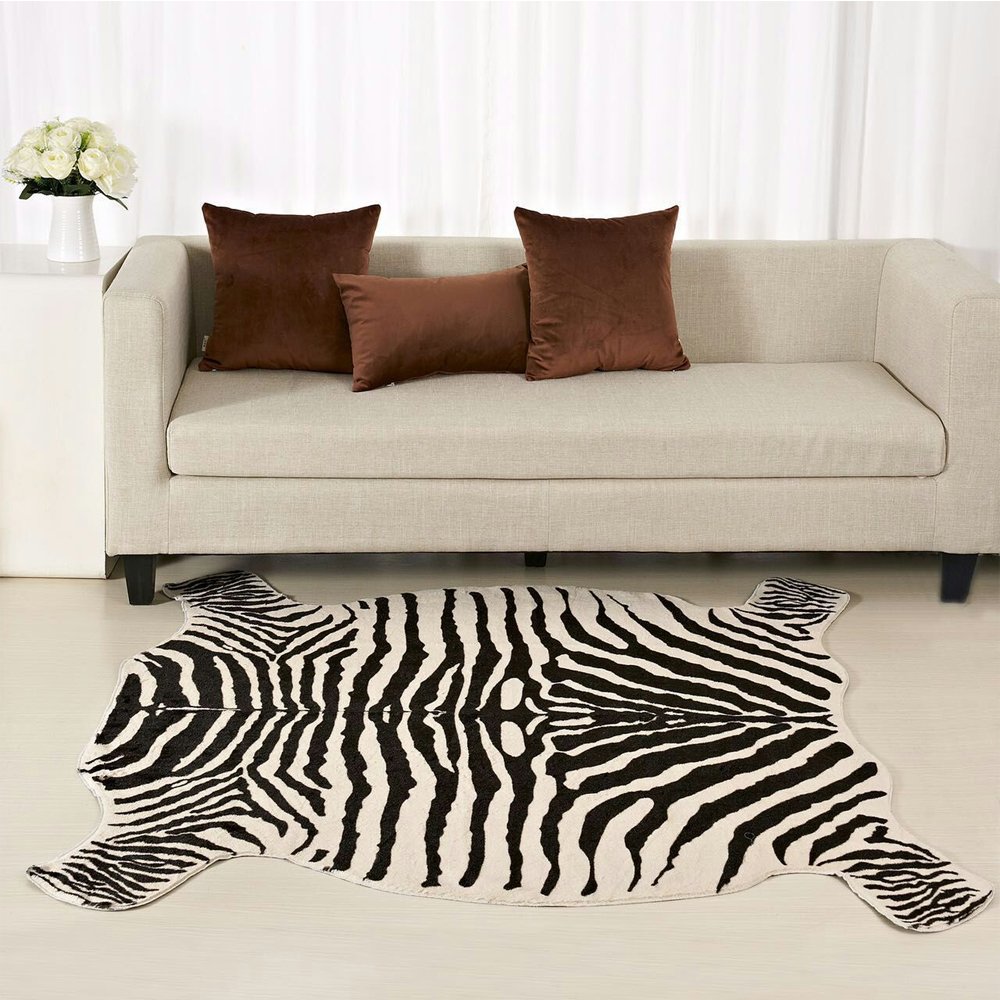 Zebra Print Rug 4.8x4.4 Feet Faux Zebra Hide Rug Animal Printed Rug