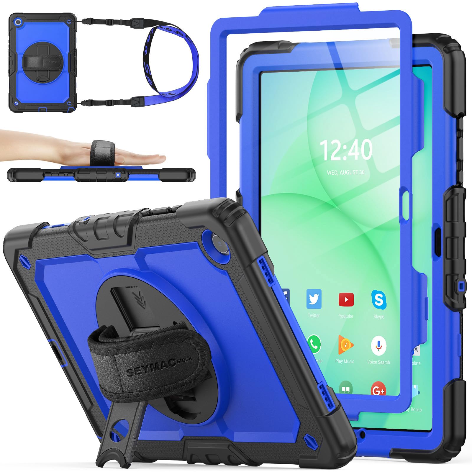 Photo 1 of SEYMAC stock Case for Samsung Galaxy Tab A11+ Plus/A9+ Plus 11'', Full-Body Drop Protection Case with Screen Protector Pencil Holder [360° Rotating Hand Strap] &Stand, Blue+Black