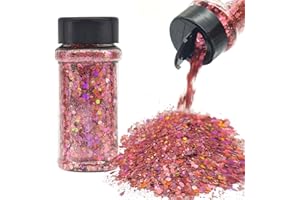 ELECTRIC BLISS BEAUTY Pink - Holographic Craft Glitter - 2oz Glitter Shaker Bright Colorful Mix Chunky Body Glitter Bulk - 24 Colors in Shaker, Cosmetic Grade Glitter - LB911