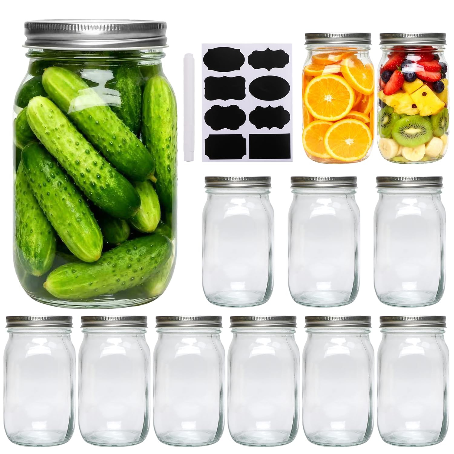 Photo 1 of Accguan 33oz Glass Jars with Regular Lids, Mason Jar With Airtight Lids, Clear Glass Jar Ideal for Jam,Honey,Shower Favors,Wedding Favors, 12pack