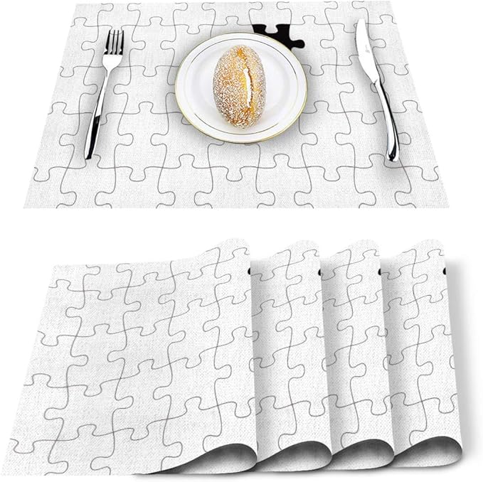 Creative Jigsaw Puzzle Pattern Placemats Set of 4 Washable Stain Resistant Kitchen