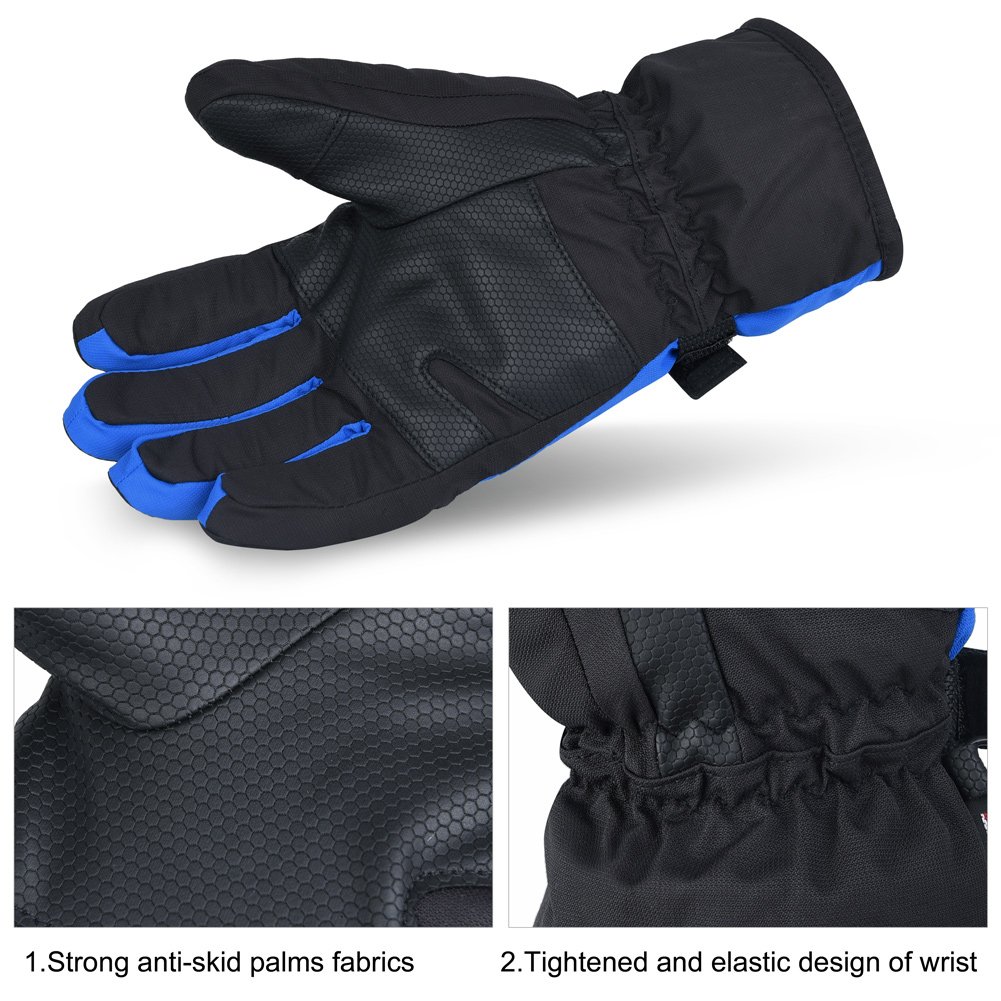 Vbiger Ski Gloves Snow Mittens Waterproof Winter Warm Cycling Gloves, X-Large, Blue