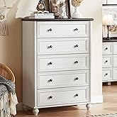 RWYHG Farmhouse 5 Drawers Dresser for Bedroom, Wood 45" Tall Chest of Drawers, Dresser Rustic Storage Dressers Organizer with Metal Handle Closet for Living Room, Hallway Entryway