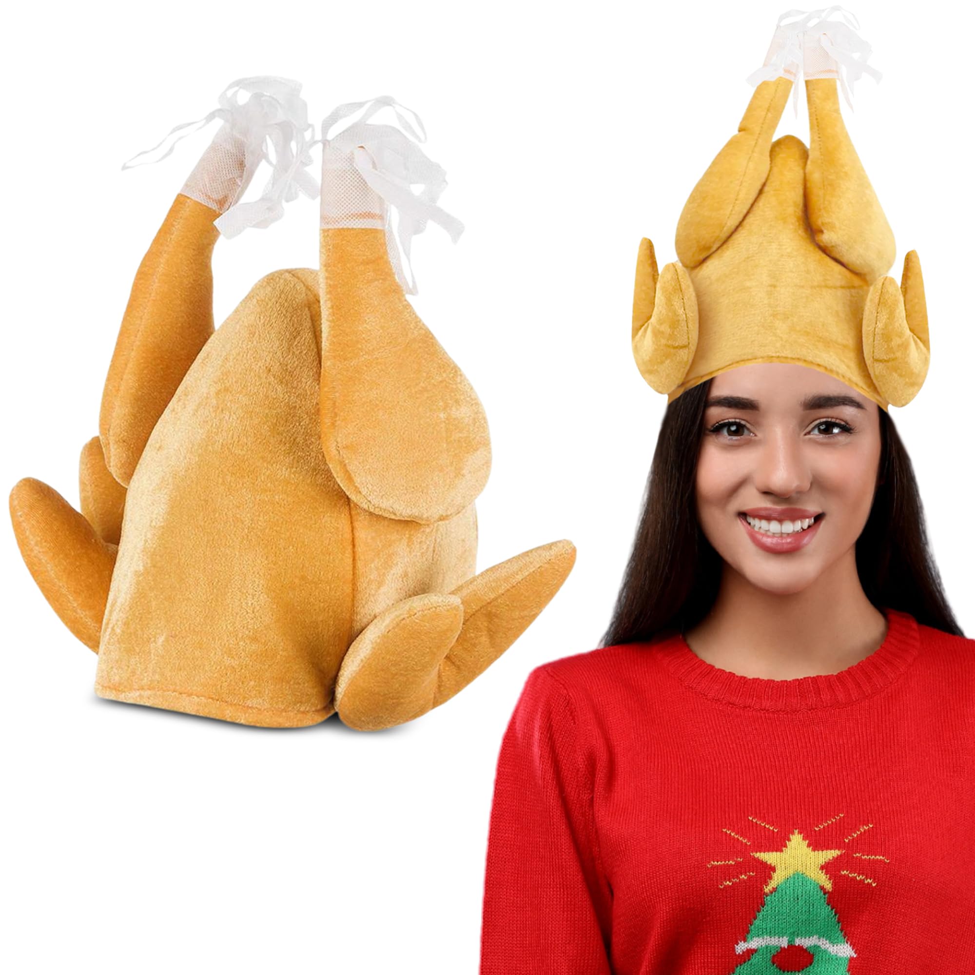 Cooked Christmas Turkey Hat Adult Fancy Dress Accessory - Funny Novelty Christmas Hats for Adults - Plush Xmas Turkey Novelty Thanksgiving or Xmas Headwear