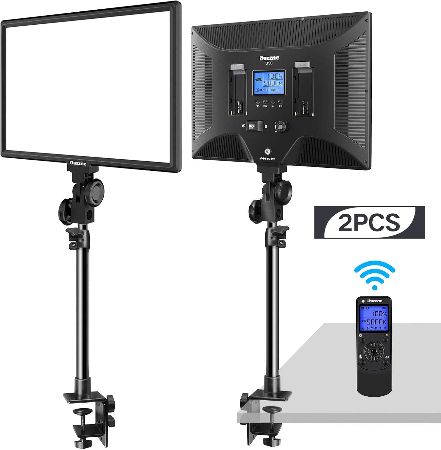 Dazzne Desk Mount LED Video Light CClamp Stand Kit 2 Pack 15.4 Large