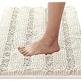 H.VERSAILTEX Bath Rugs for Bathroom Non Slip Bath Mats Extra Thick Chenille Striped Rug 20" x 32" Absorbent Non Skid Fluffy Soft Shaggy Washable Dry Fast Plush Mat for Indoor, Bath Room, Tub - Ivory
