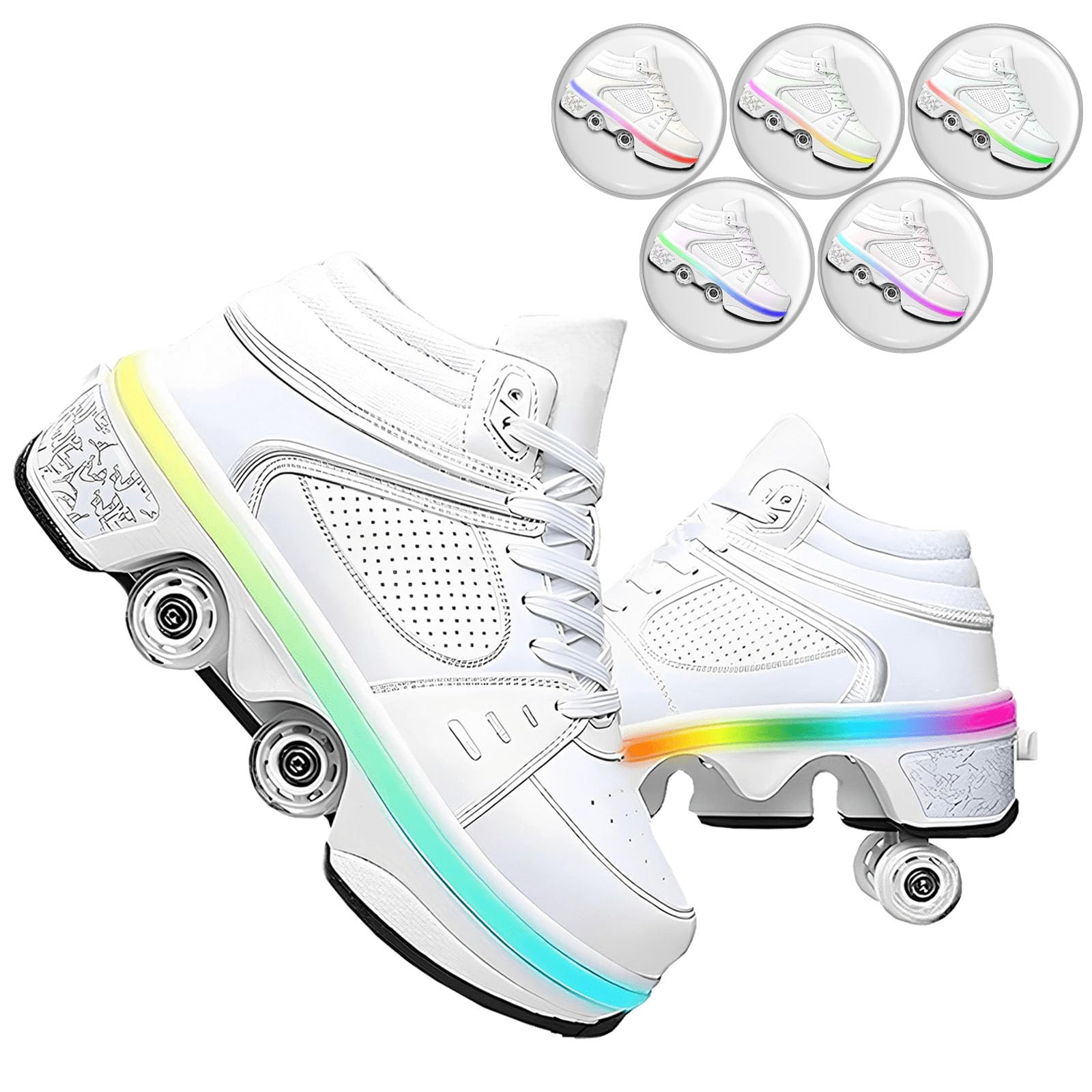 TOME.SKATES Roller Skates Shoes boys and girl，Shoes with Wheels for women and men，Adjustable Double Row Skating Shoes for kids,Trainers/Skates 2 in 1 (F, EU-35)