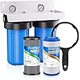 PUREPLUS 2-Stage Whole House Water Filtration System, 10" Universal Home Filtration, with Sediment &Iron Reduce, Carbon Filter, Reduce Iron, Chlorine, Taste, Includes Pressure Gauges, 1" Inlet/Outlet