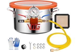 VTG VOGTEN 1.5 Gallon Vacuum Chamber with Tempered Glass Lid,304 Stainless Steel Degassing Chamber for Stabilizing Wood, Degassing Resin, Silicone and Epoxies