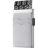 VULKIT Credit Card Holder Minimalist Slim Pop Up Wallet with Leather Slots RFID Blocking for Men and Women Holds 7 Cards and Notes Pearl White