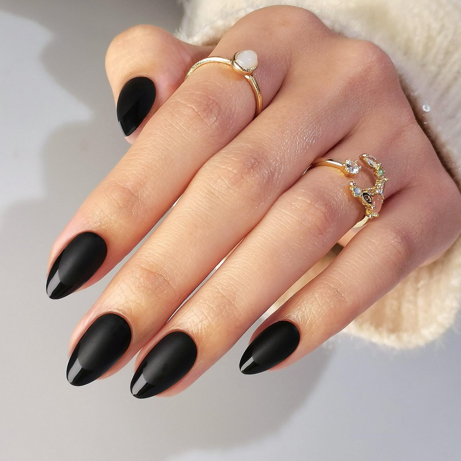 SHANGMENG Matte Black French Tip Press on Nails Almond - Soft Gel Press on Nails Short for Women Gift, Fit Perfectly & Natural Stick on Nails with Glue in 16 Sizes - 32 Reusable Fake Nails, Black - Image 7