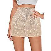 Erinaco Women's Glitter Sequin High Waist Mini Skirt Sparkle Stretchy Bodycon Skirts Night Out Party Concert