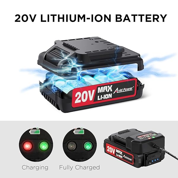 AVID POWER 20V MAX LITHIUM LON CORDLESS DRILL SET, POWER DRILL KIT WITH BATTERY AND CHARGER, 3/8-INCH KEYLESS CHUCK, VARIABLE SPEED, 16 POSITION AND 22PCS DRILL BITS (RED)