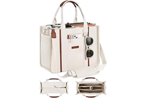 FIORETTO Women’s Canvas Tote Bag Purse with Zipper, Multi Compartment & Reinforced Bottom, Ideal for Work, Bible, Travel