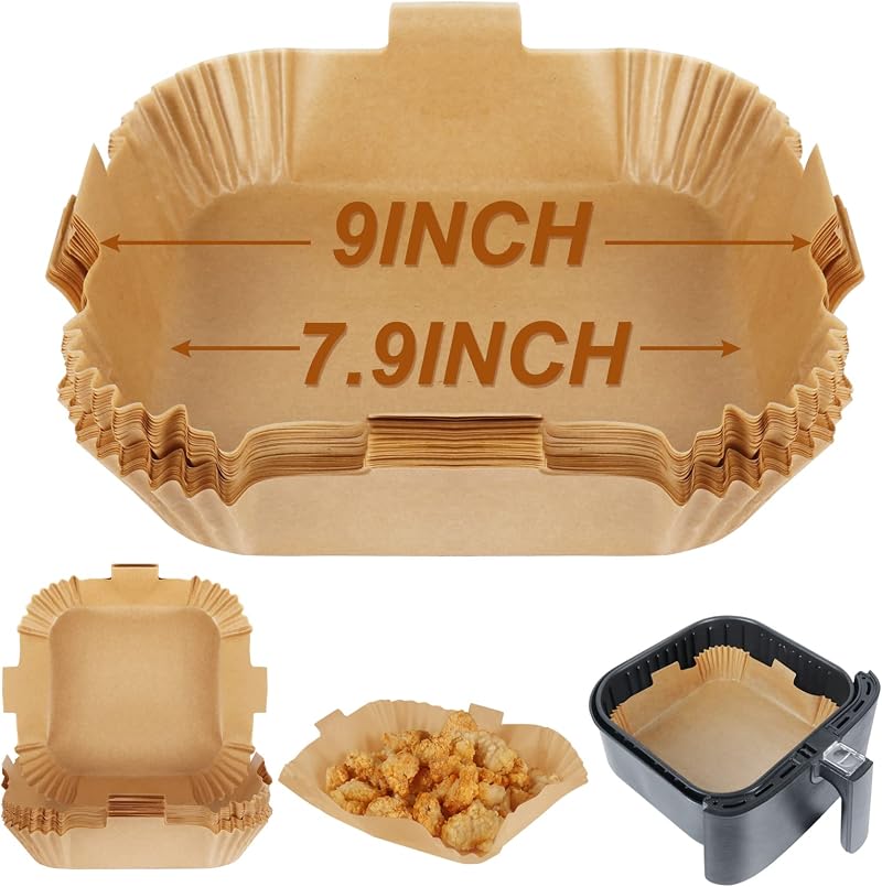 BYKITCHEN Air Fryer Liners Square 7.9 Inch 50pcs Unbleached Greaseproof