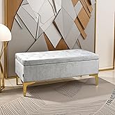 xuperbonus Velvet Storage Ottoman Bench with Gold Legs, End of Bed Bench,Storage Chest,Upholstered Bedroom Bench for Entryway