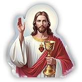 Jesus Christ Sticker – Sacred Heart of Jesus Vinyl Decal, God Catholic Religious Stickers for Car Bumper, Our Lord with Cross Design (3x3)
