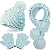 3 Pack Kids Winter Warm Beanie & Scarf Set, Babys Cozy Knit Hat with Light Lined Interior, Girls Cute Soft Cap & Gloves