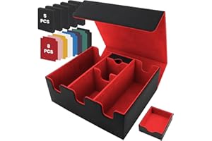 QLOUNI Card Storage Box for Trading Cards, Holds 5 MTG Decks Card Box or 2200+ Cards, Leather Magnetic Closure TCG Storage Box for MTG, YuGiOh, Sports Cards, with 13 Card Dividers & Dice Tray