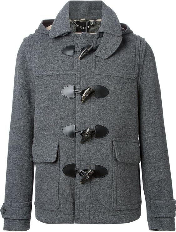 Burberry Men's Burwood Gray Wool Blend Short Toggle Duffle Coat Jacket