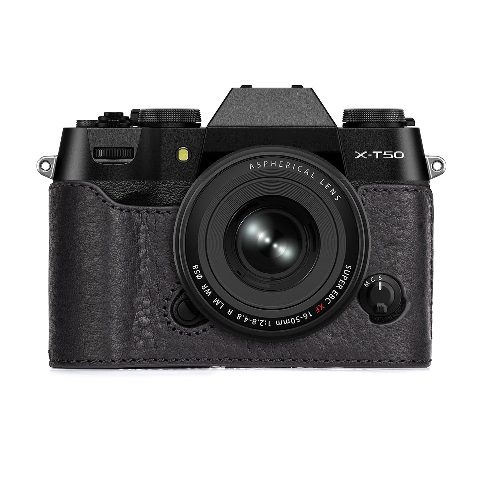 MUZIRI KINOKOO Fuji XT50 Case, Genuine Leather Protective Half Case Compatible for Fujifilm X-T50 Fuji XT50 Camera - with Opening Bottom and Hand Grip Design - Black