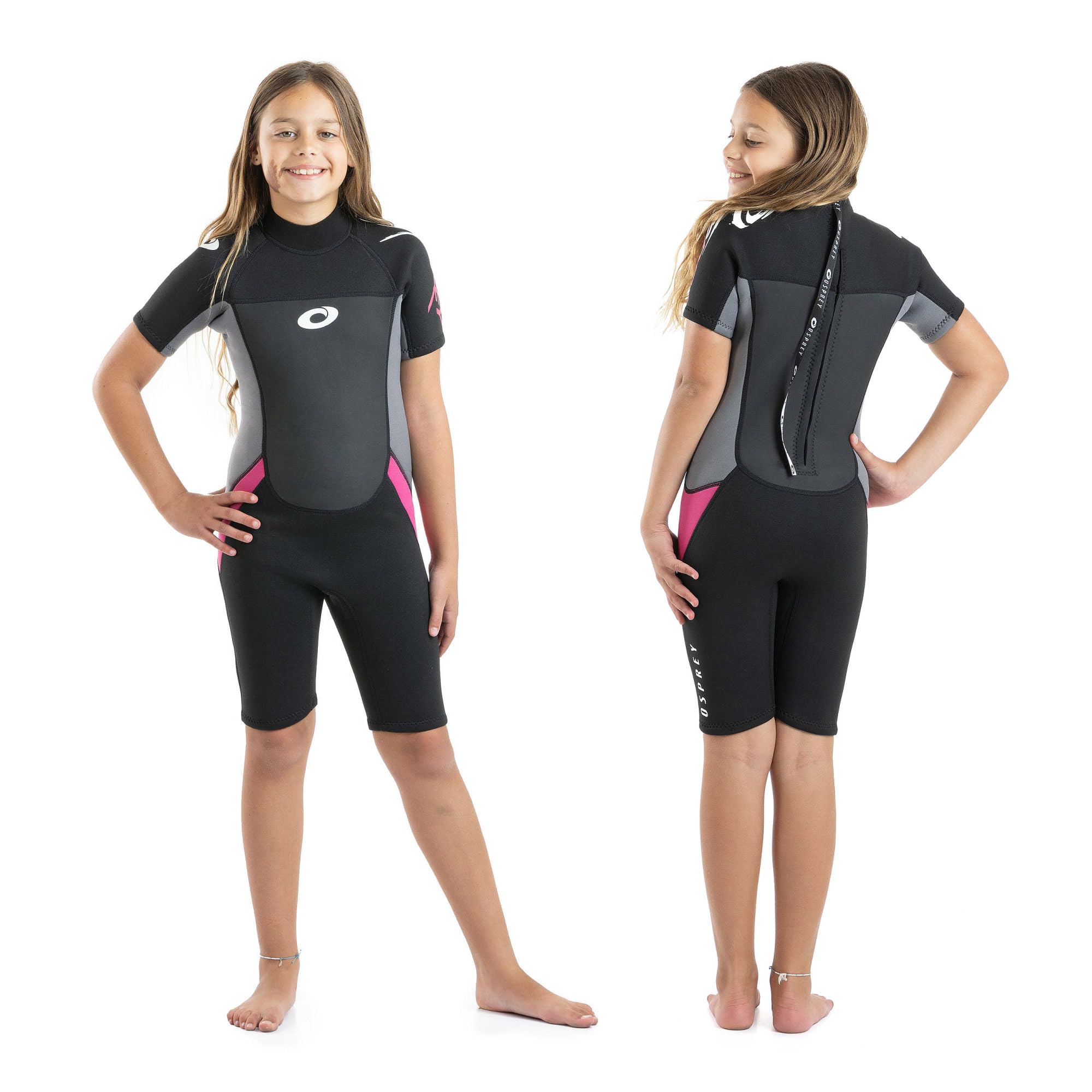 Osprey Kids Girls Origin 3 mm Shorty Summer Wetsuit, Black/Pink, M Tall