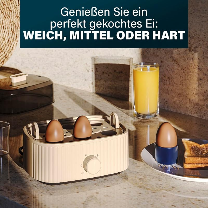 Eierkocher, 6 Eier Kapazität, 300W, Messbecher für Weich/Mittel/Hart, Abschaltautomatik, BPA-frei, Dampfdeckel, Abnehmbarer Einsatz, Einfache Reinigung, 262047